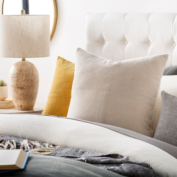 Corduroy Quarters Accent Pillow CDQ-001 in Light Beige, styled in a room