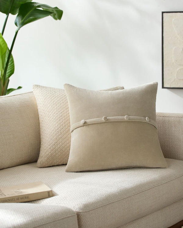 Corduroy Quarters Accent Pillow CDQ-009 in Beige, styled in a room