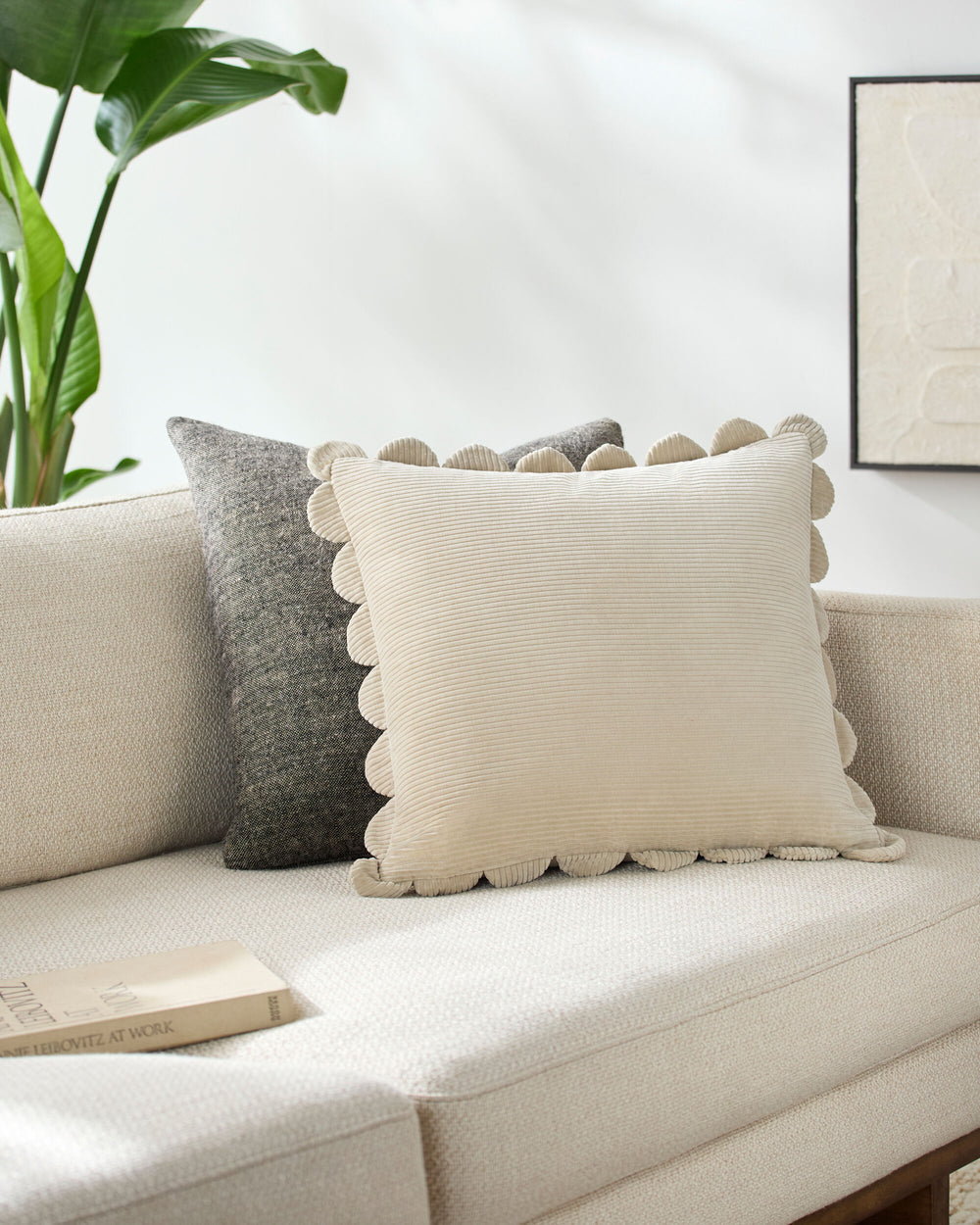 Corduroy Quarters Accent Pillow CDQ-013 in Ivory, styled in a room