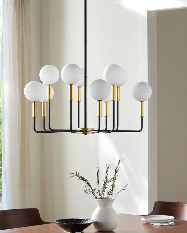 Chinon Chandelier in gold, styled in a room