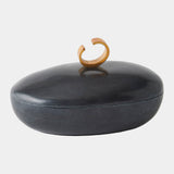 Caillou Lidded Pot in Black Marble, oblong size, product view