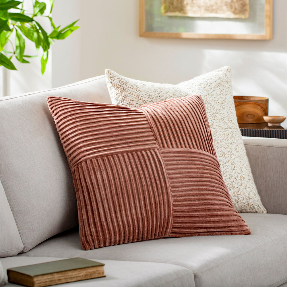 Conrad Accent Pillow CRN-007 in Terracotta, styled in a room