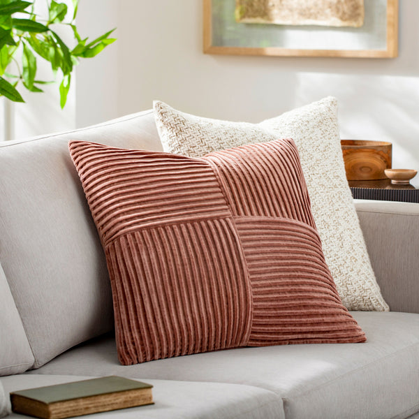 Conrad Accent Pillow CRN-007 in Terracotta, styled in a room