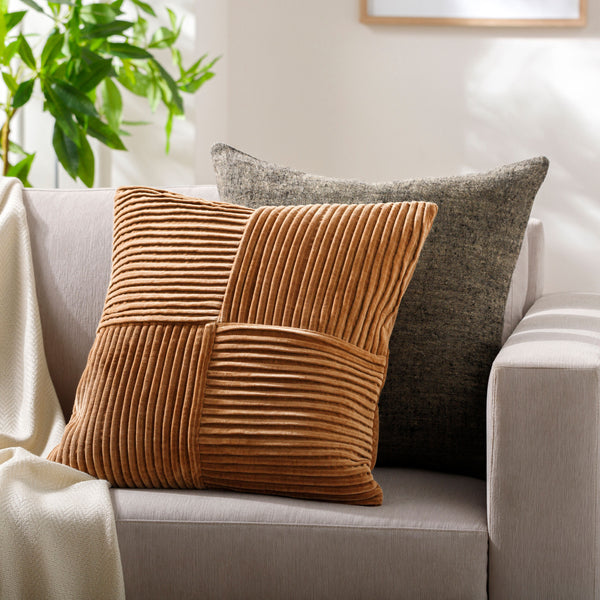 Conrad Accent Pillow CRN-010 in Caramel, styled in a room