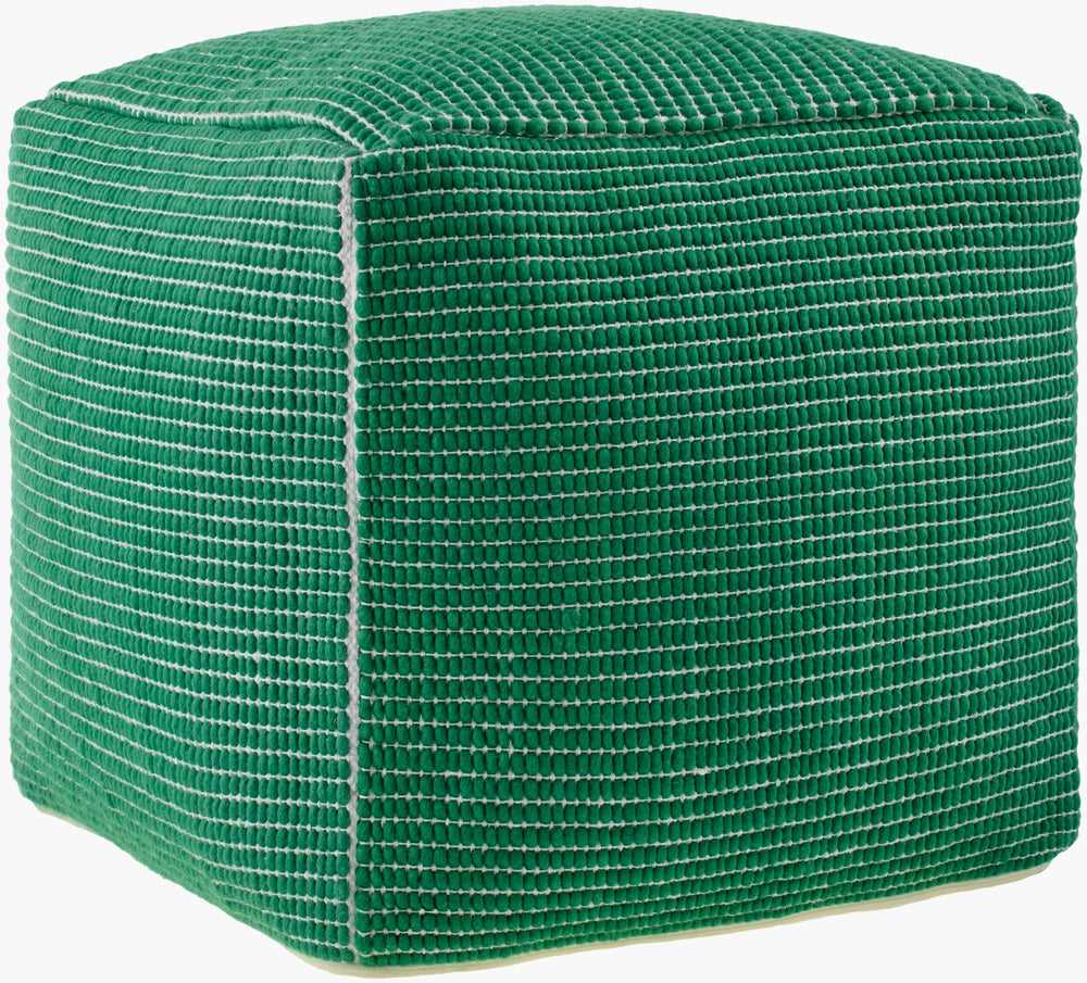 Chunky Grid Pouf in emerald green, view 3 of 5