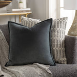 Cotton Velvet Accent Pillow CV-003 in Charcoal, styled in a room