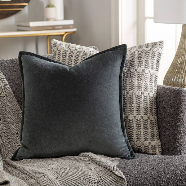 Cotton Velvet Accent Pillow CV-003 in Charcoal, styled in a room