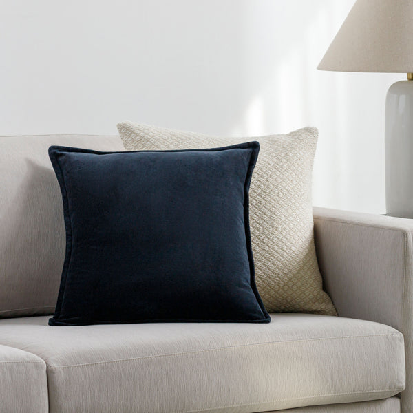 Cotton Velvet Accent Pillow CV-012 in Black, styled in a room