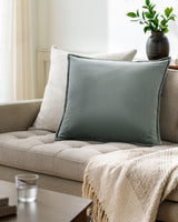 Cotton Velvet Accent Pillow CV-021 in Sage, styled in a room