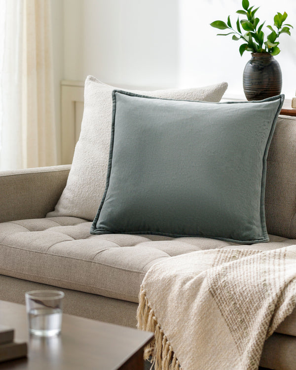 Cotton Velvet Accent Pillow CV-021 in Sage, styled in a room
