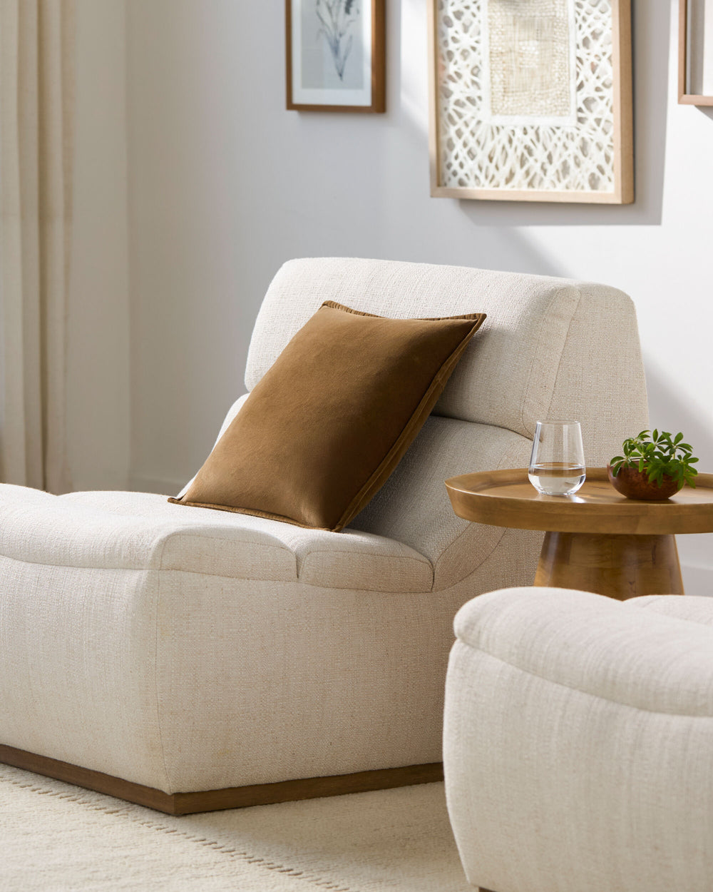 Cotton Velvet Accent Pillow CV-101 in Camel, styled in a room