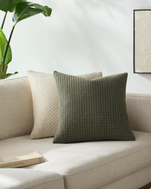 Cowra Accent Pillow CWR-001 in Olive, styled in a room