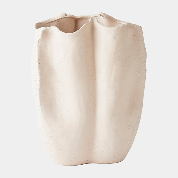 Ceramic Pinched Vase in Cream, product view
