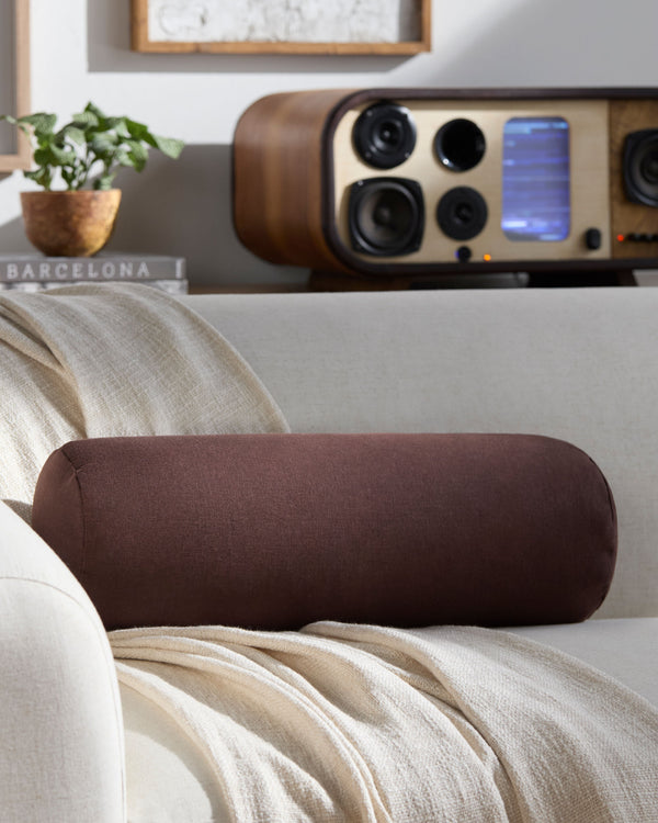 Dilip Accent Pillow DLI-003 in Chocolate, styled in a room