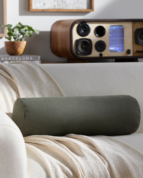Dilip Accent Pillow DLI-006 in Olive, styled in a room