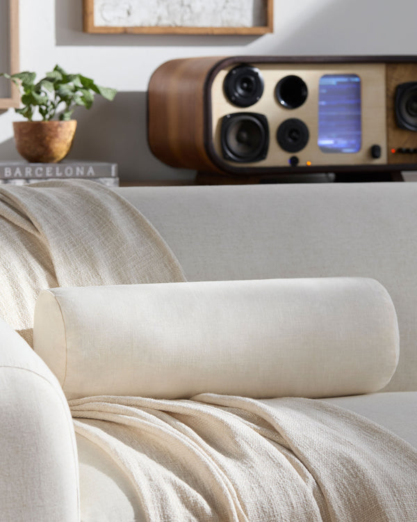 Dilip Accent Pillow DLI-010 in Cream, styled in a room
