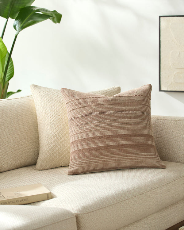Dalton Accent Pillow DNO-001 in Taupe, styled in a room
