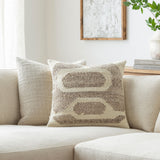 Deccan Traps Accent Pillow DTP-003 in Beige, styled in a room