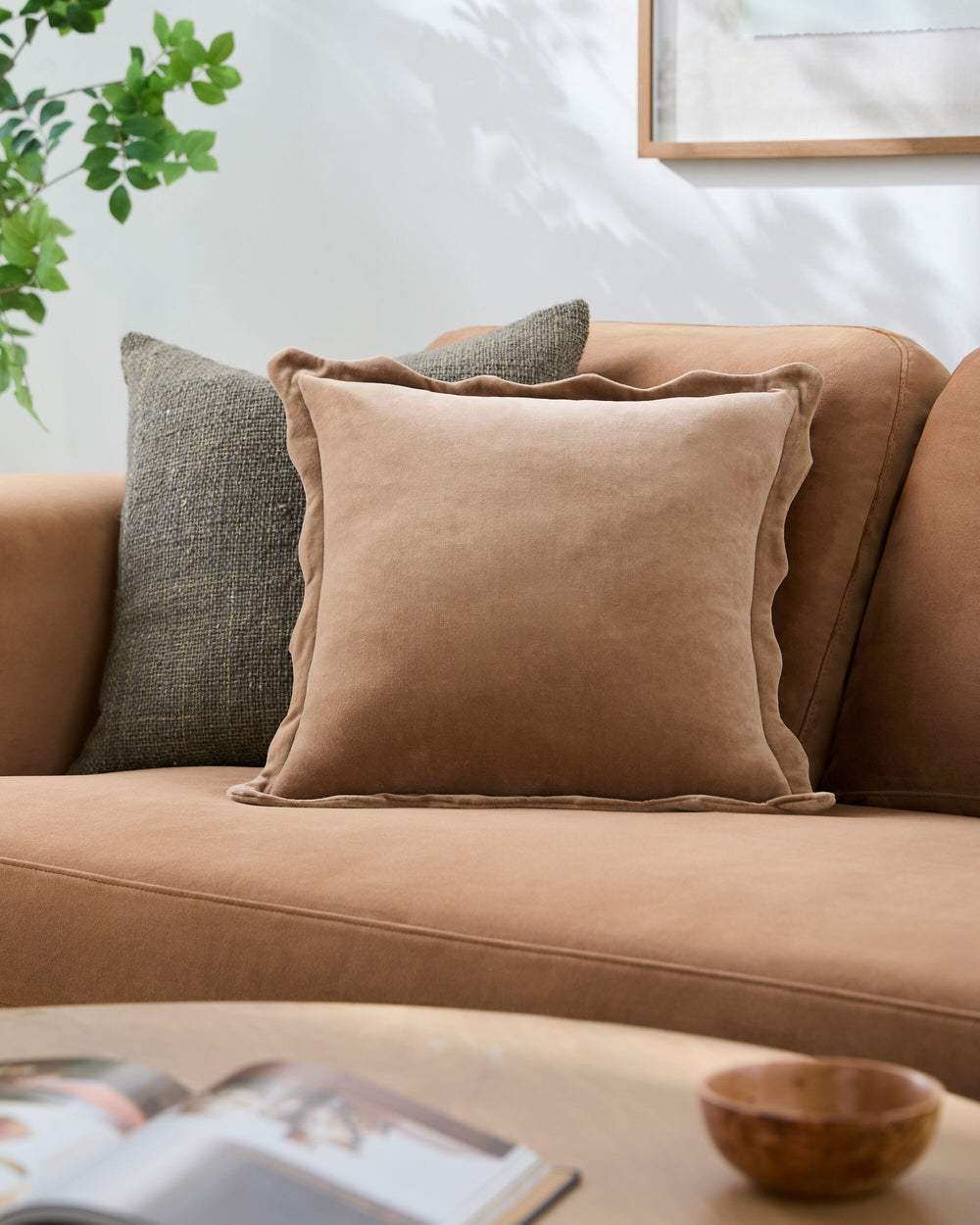 Effervescent Accent Pillow EFC-008 in Taupe, styled in a room