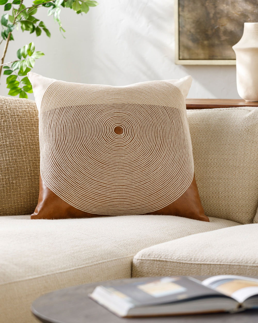 Eternity Accent Pillow EIT-001 in Beige, styled in a room