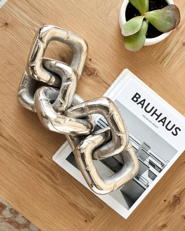 Sherman Decorative Sculpture EMH-004 in Silver, styled in a room