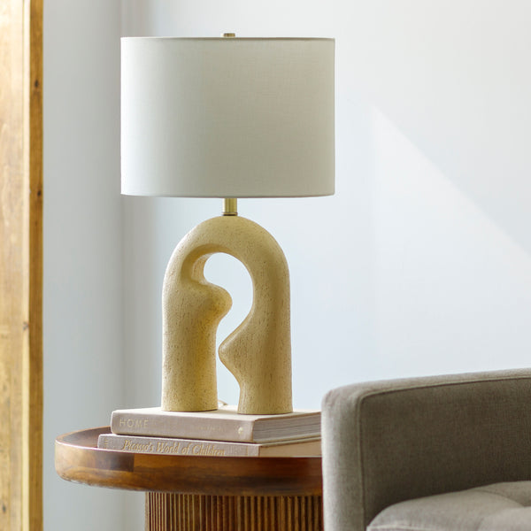 Ellory Accent Table Lamp in beige, styled in a room