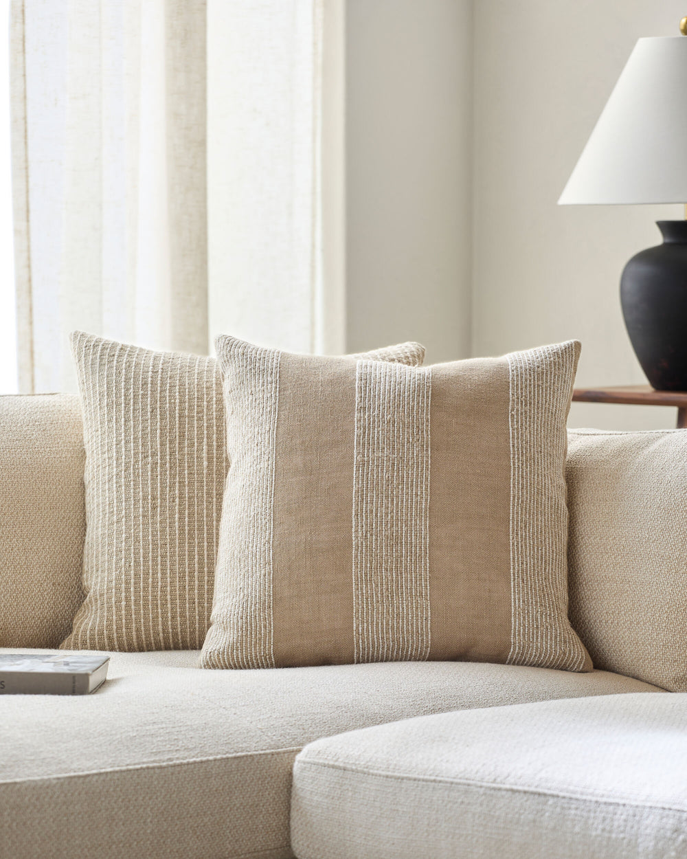 Fairhope Accent Pillow FHP-001 in Light Beige, styled in a room