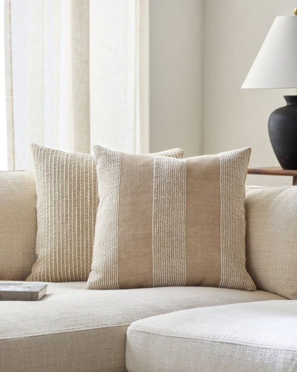 Fairhope Accent Pillow FHP-001 in Light Beige, styled in a room