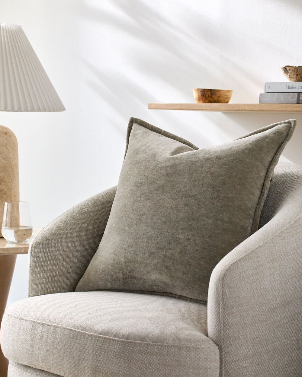 Karling Accent Pillow GAKA-001 in Taupe, styled in a room