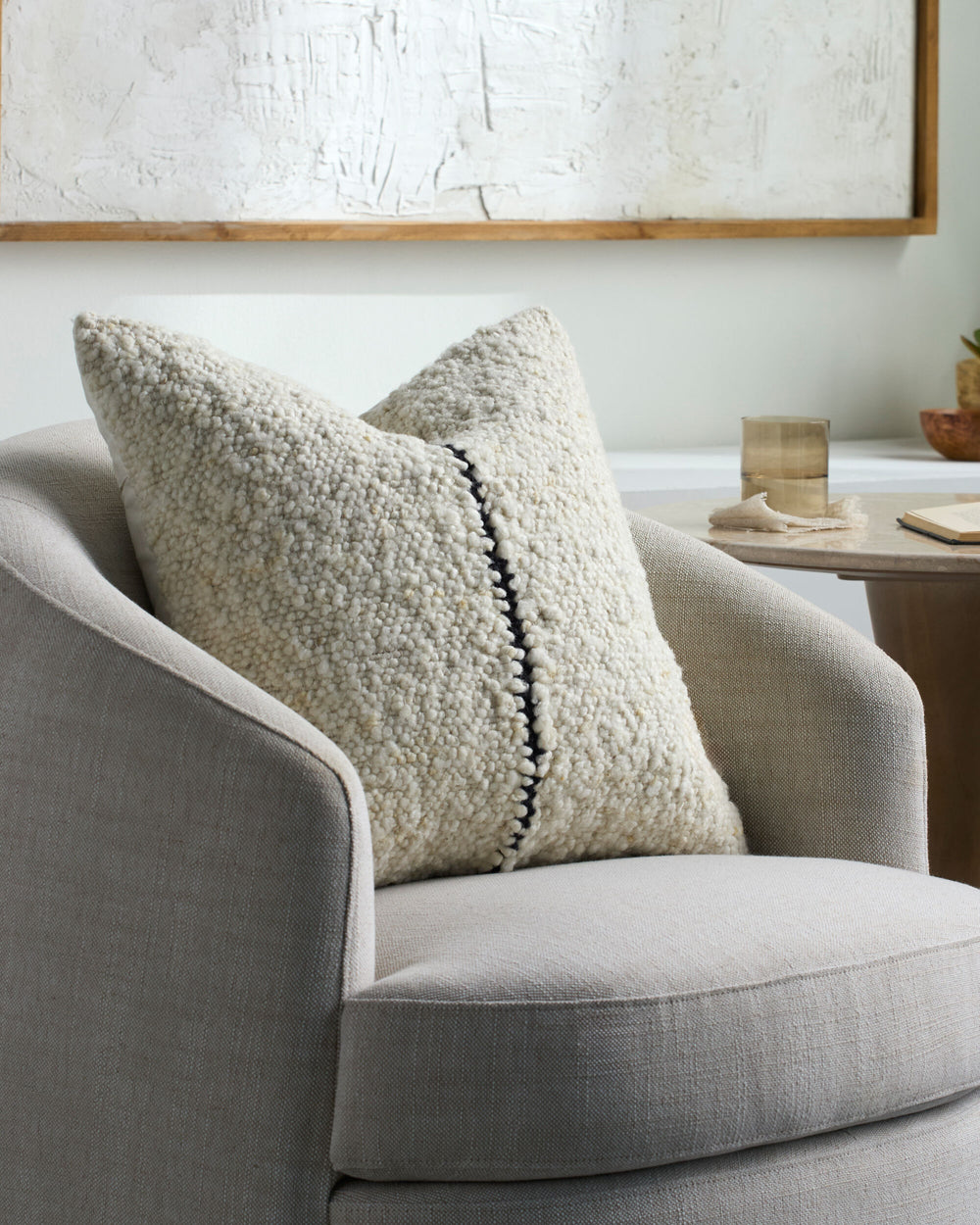 LaRocco Accent Pillow GALR-001 in Ivory, styled in a room