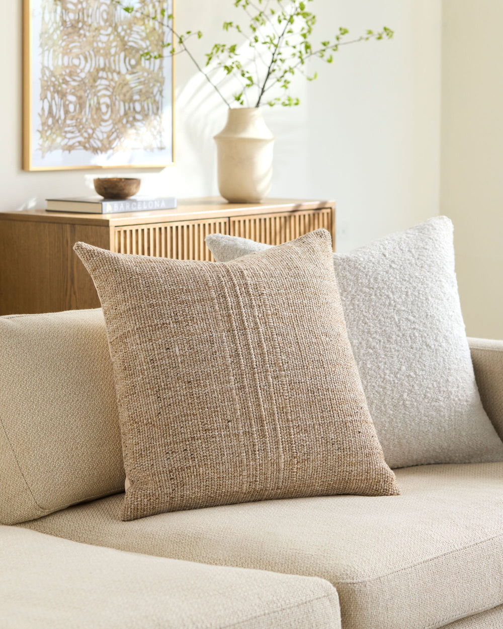 Westport Accent Pillow GAWP-002 in Tan, styled in a room