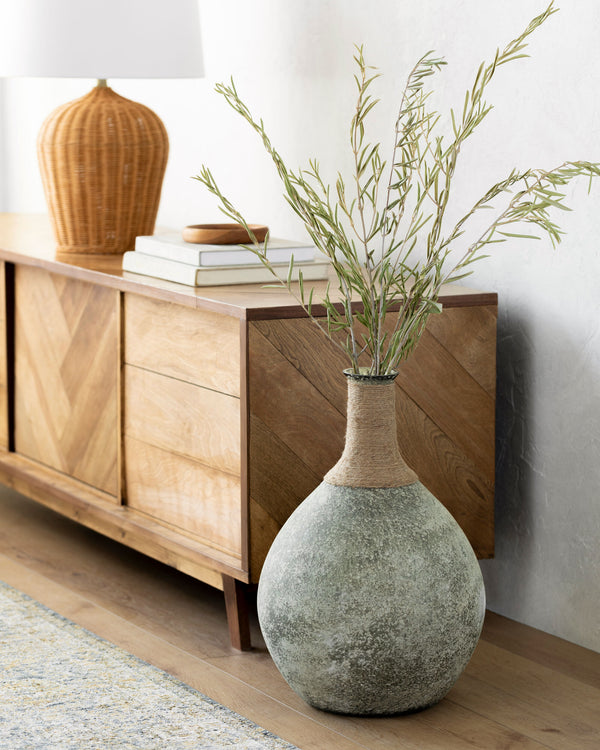 Glacia Vase GLC-001 in Sage, styled in a room