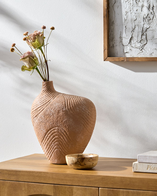 Gautami Vase GTU-001 in Terracotta, styled in a room