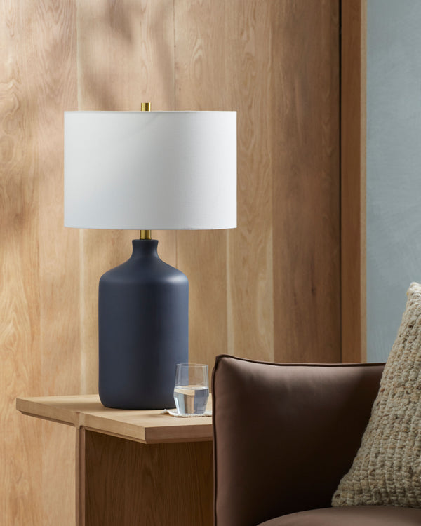 Helix Accent Table Lamp in blue, styled in a room