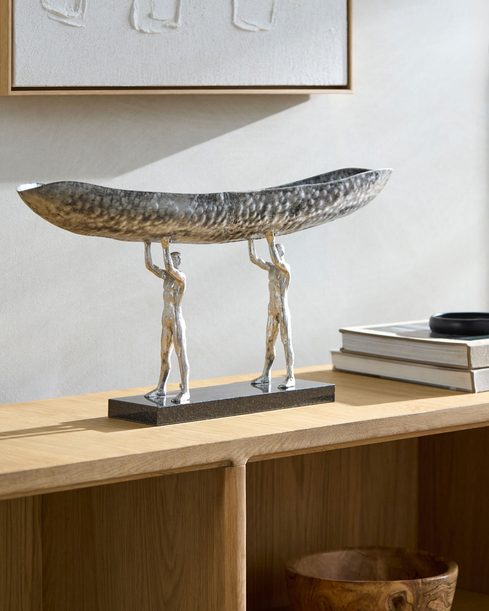 Homo Sapiens Decorative Bowl HOS-002 in Nickel, styled in a room