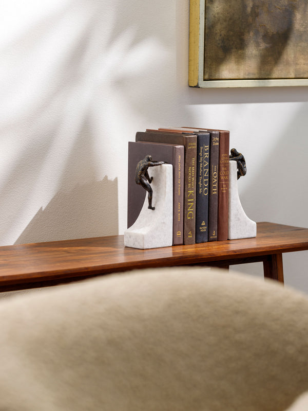 Homo Sapiens Bookends HOS-005 in Bronze, styled in a room
