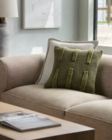 Harlow Accent Pillow HRW-004 in Olive, styled in a room