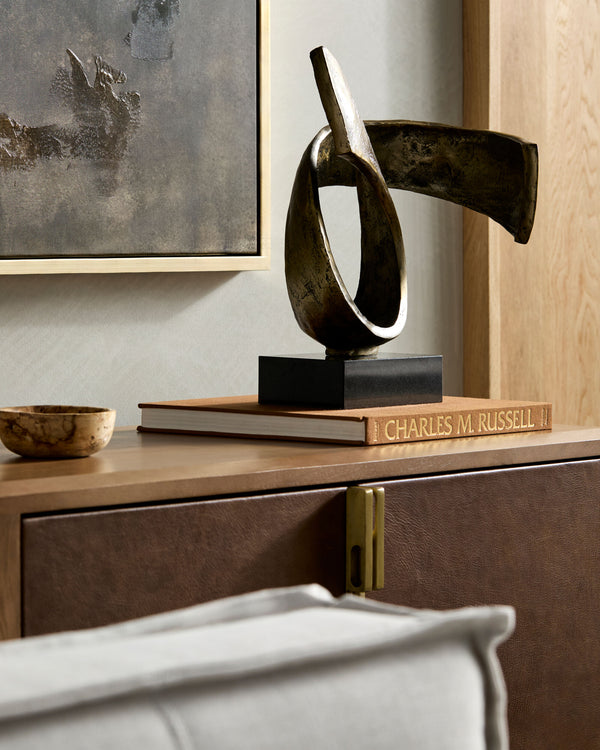 Icaro Decorative Sculpture IRO-001 in Gold, styled in a room