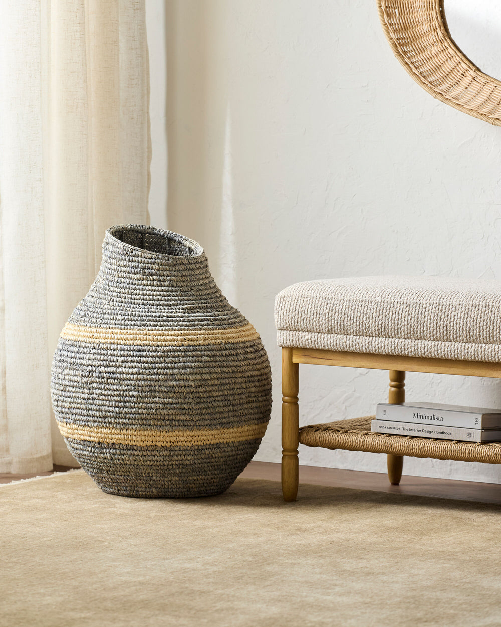 Ishani Basket ISHA-001 in Grey, styled in a room