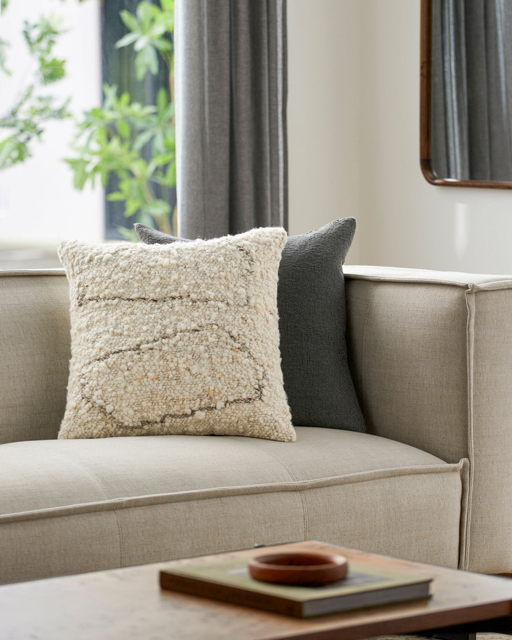 Jagged Accent Pillow JGG-001 in Cream, styled in a room