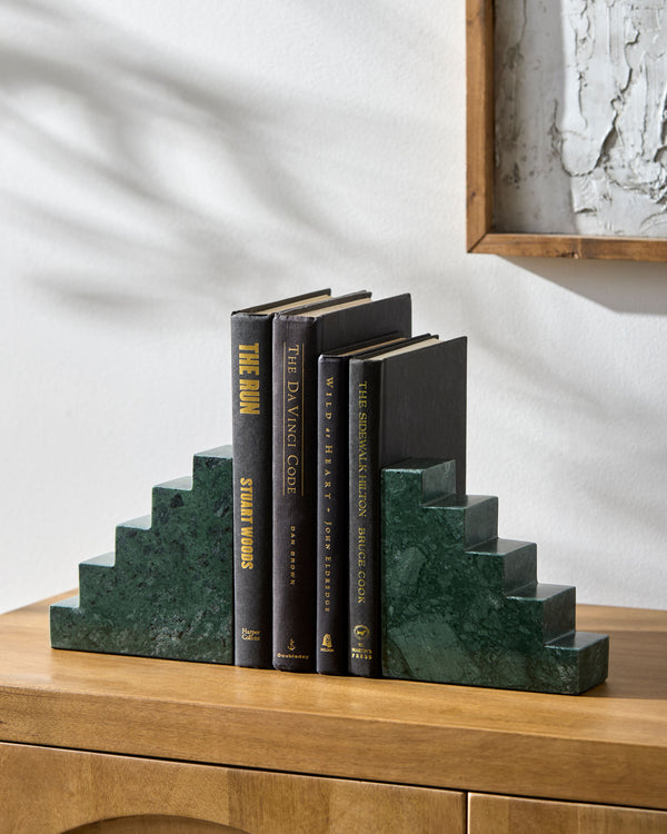 Jhalra Bookends JHL-003 in Green, styled in a room