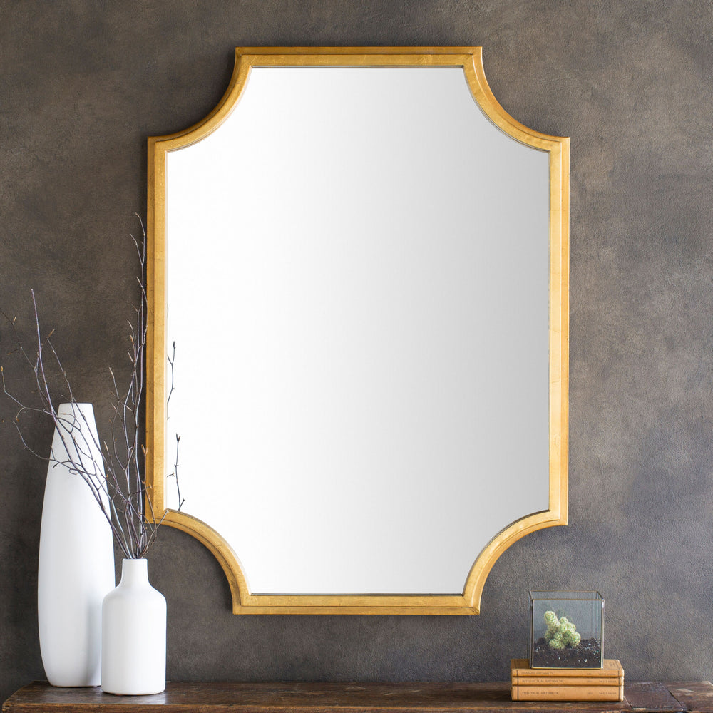 Joslyn Accent Mirror JSL-001 in Gold, styled in a room