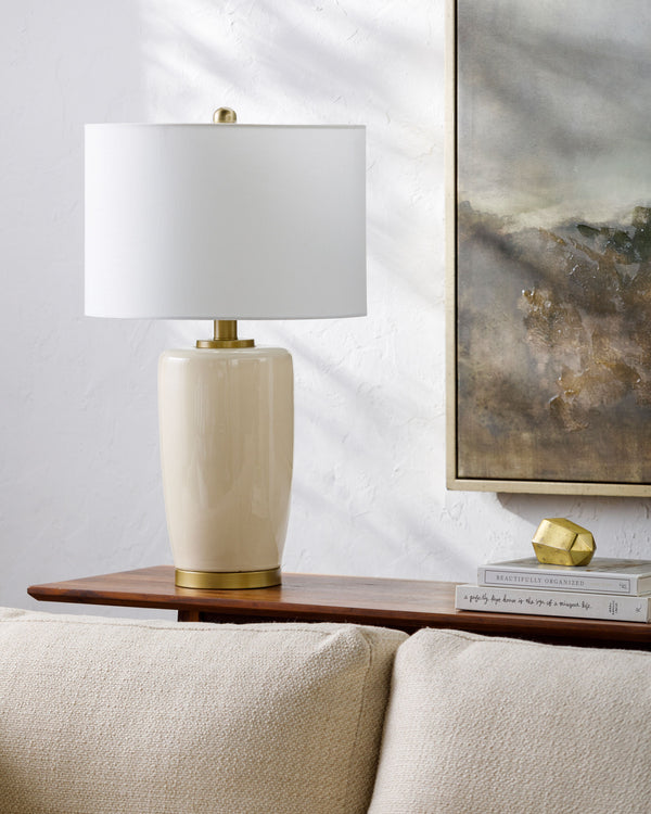 Kasuri Accent Table Lamp in cream, styled in a room
