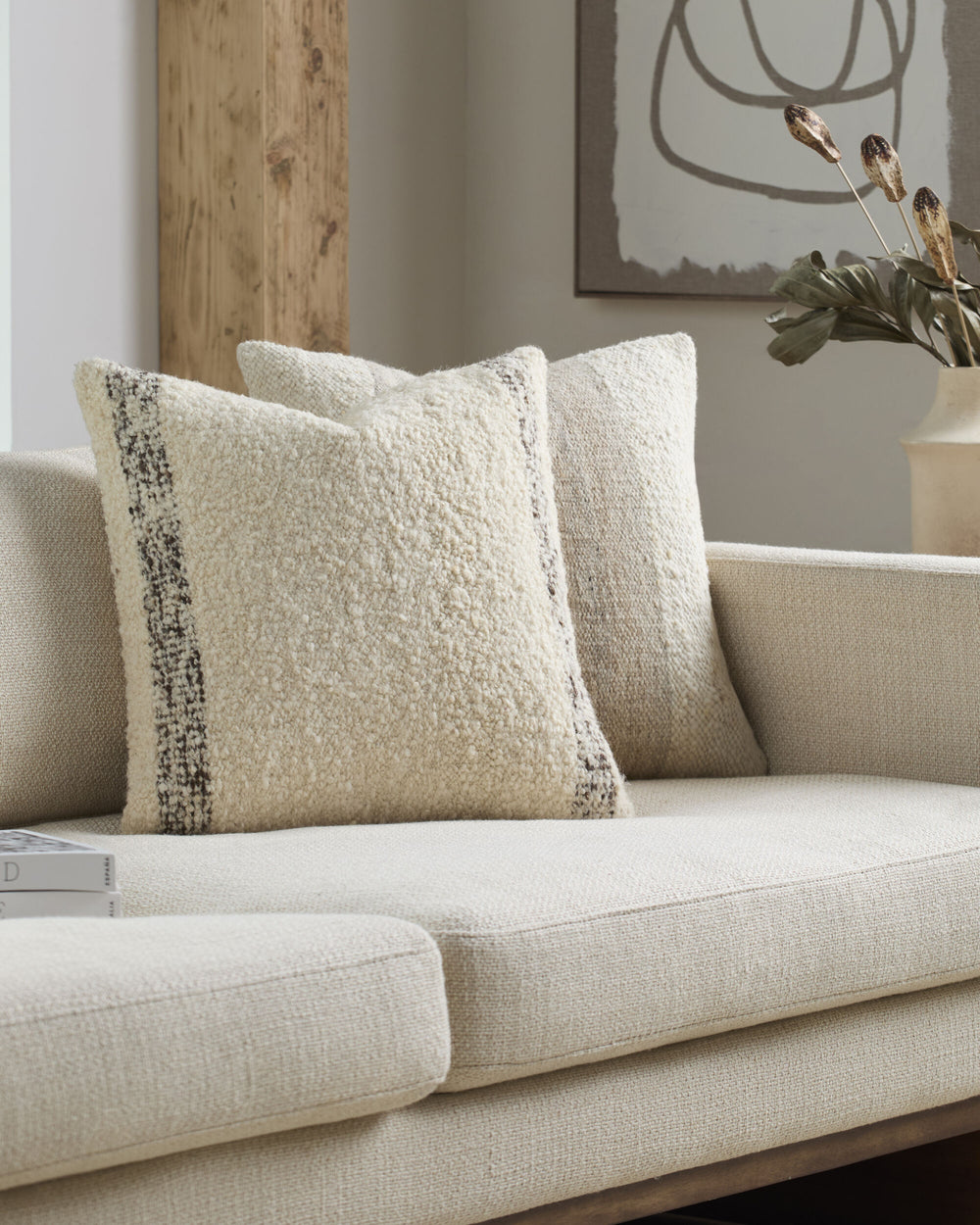 Kavre Accent Pillow KVRE-001 in Ivory, styled in a room