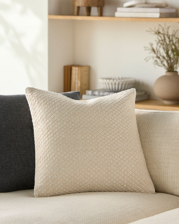 Leif Accent Pillow LIF-002 in Ivory, styled in a room
