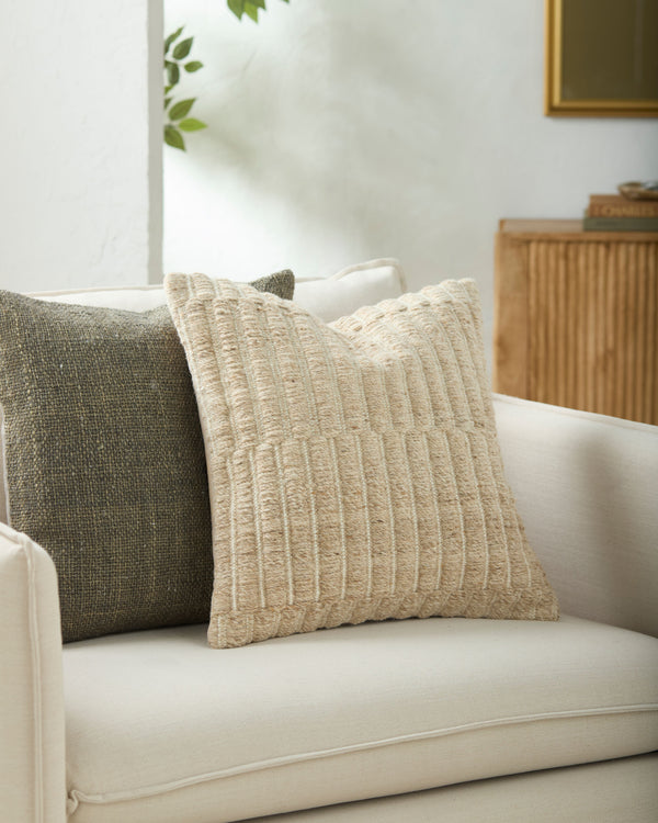 Monacizzo Accent Pillow MCZ-001 in Taupe, styled in a room