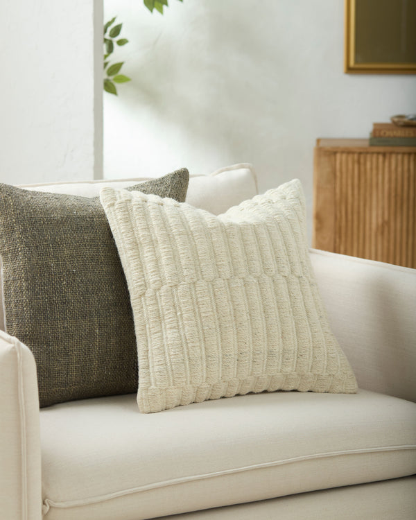 Monacizzo Accent Pillow MCZ-002 in Ecru, styled in a room