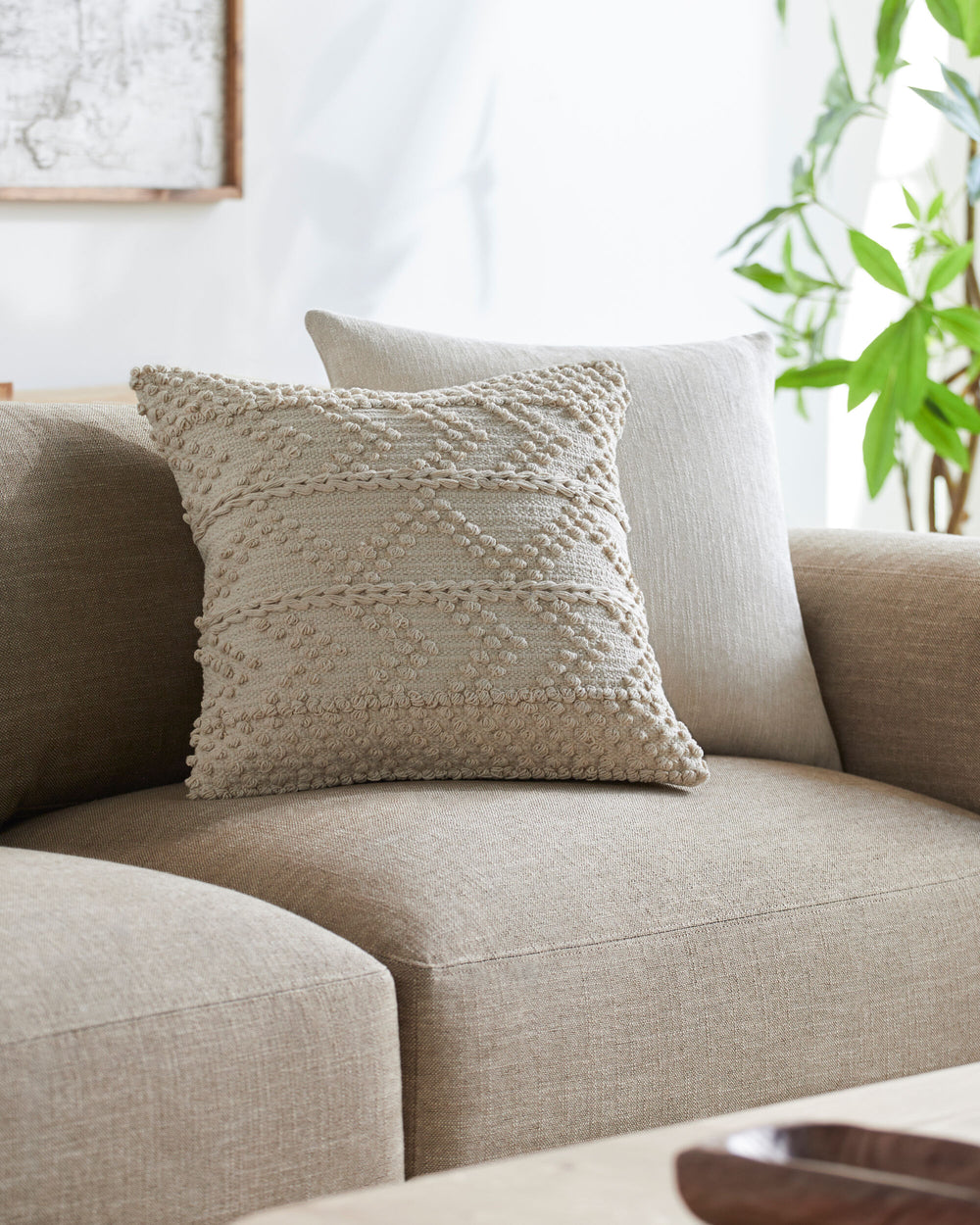 Merdo Accent Pillow MDO-001 in White, styled in a room