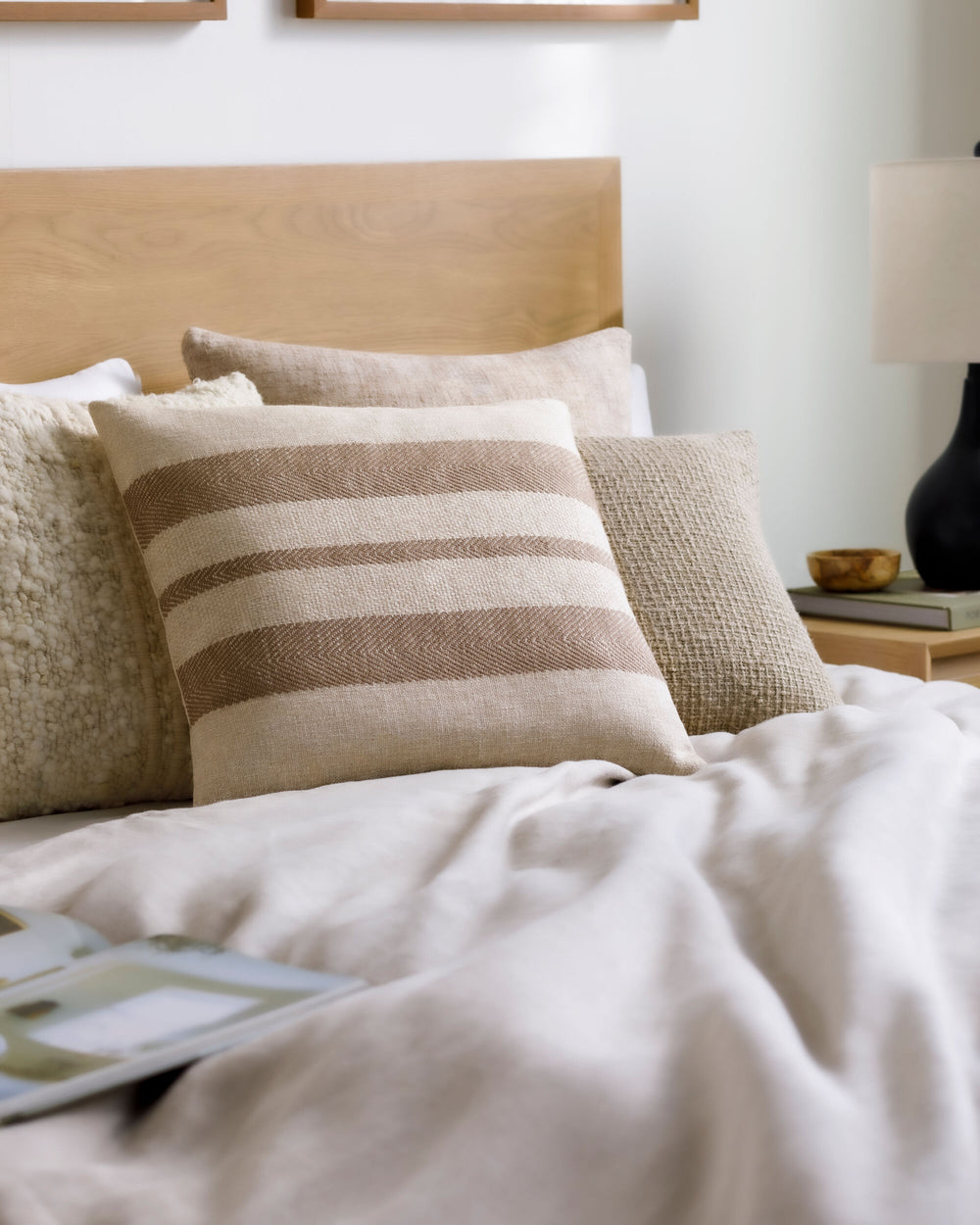 Mobley Accent Pillow MEY-002 in Light Beige, styled in a room