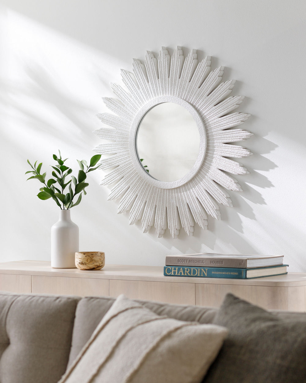 Altair Accent Mirror MRR-1031 in White, styled in a room